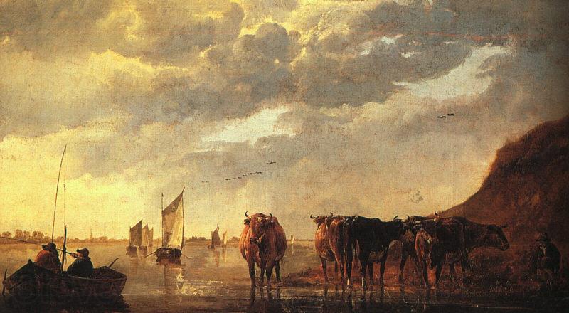 CUYP, Aelbert Herdsman with Cows by a River dfg Spain oil painting art